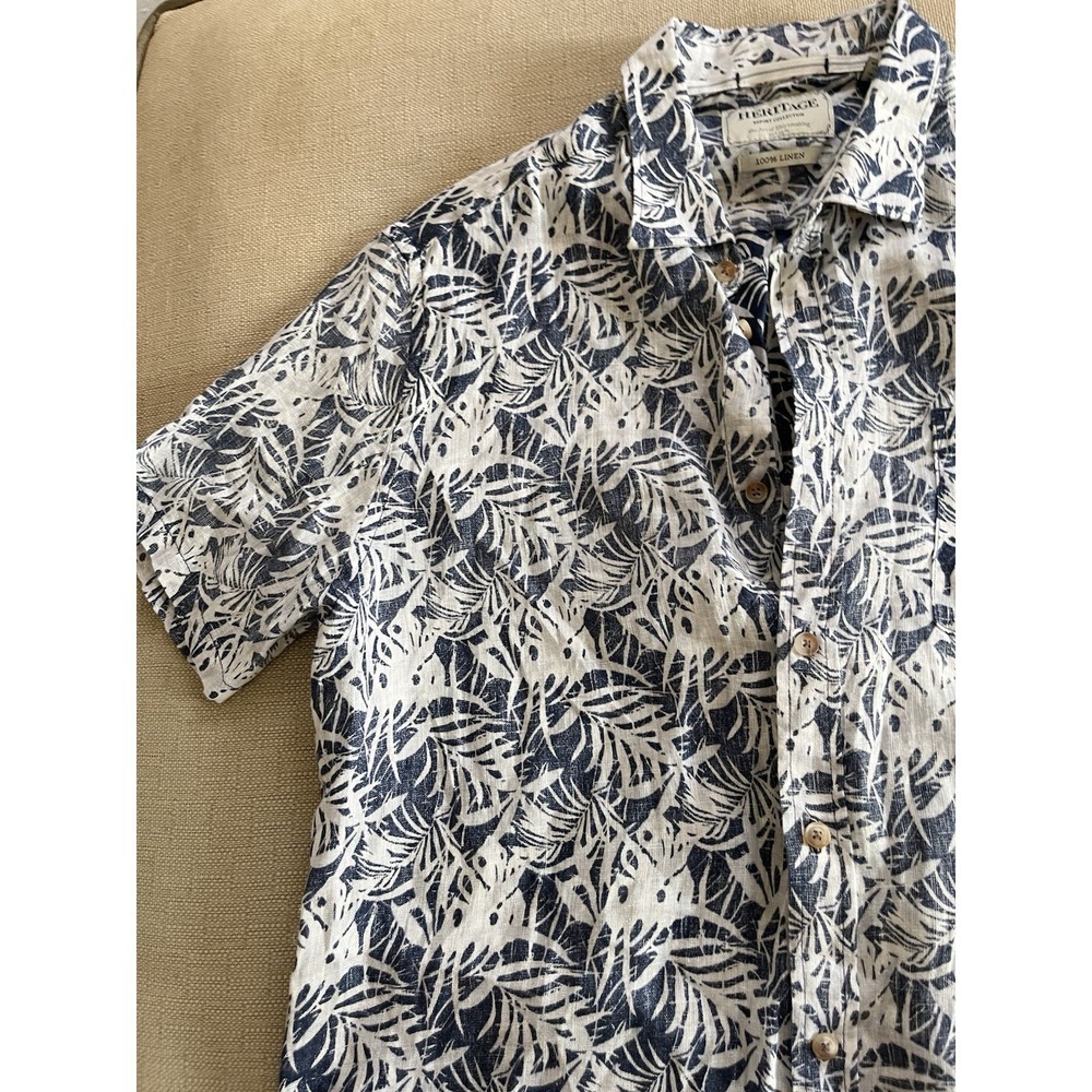 Heritage Linen Button Up Shirt Short Sleeve Floral Boho Summer Beachy Casual L - Picture 3 of 8